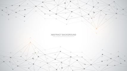 Abstract geometric background with connecting dots and lines. Global network connection, digital technology and communication concept.