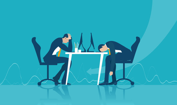 Business team faced to the financial crisis, working together and solving the problems. Business people looking at documents and making decisions