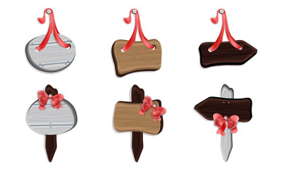 Set of  signboards isolated on the white background. Pointers with  ribbon and bowknot. Vector EPS 10