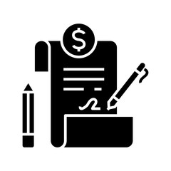 Financial contract black icon, concept illustration, vector flat symbol, glyph sign.