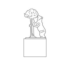 Madrid city bear and madrono statue on white background