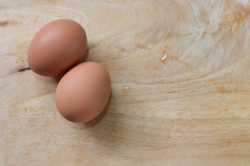 hen egg put on wood cutting board in kitchen prepare cooking