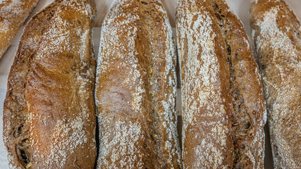 wholemeal diet bread on a counter in a bakery