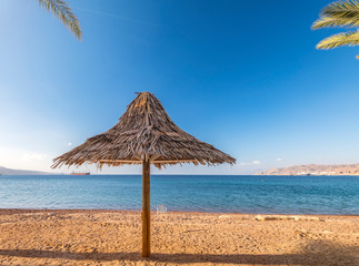 Morning and relaxing atmosphere at the central public beach of the Red Sea 