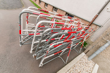 Group of police fences slant view