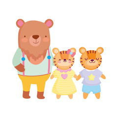 back to school, bear and tiger kids cartoon with clothes