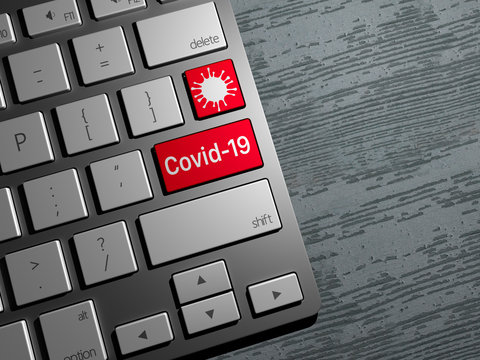 Keyboard Button, Coronavirus Search On The Web, Internet Covid-19 Search. News On The Web. 3d Render