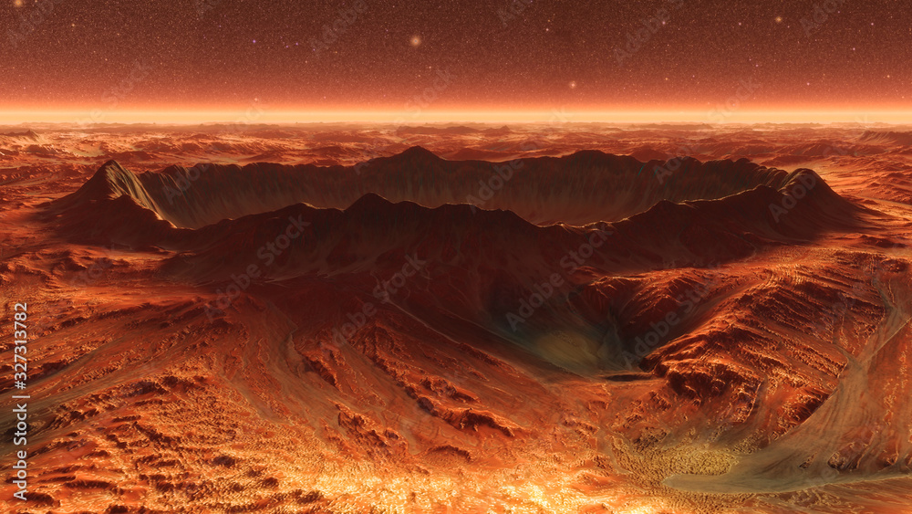 Wall mural mars planet surface with dust blowing. 3d illustration