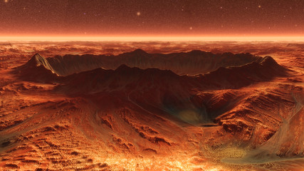 Mars Planet Surface With Dust Blowing. 3d illustration - obrazy, fototapety, plakaty