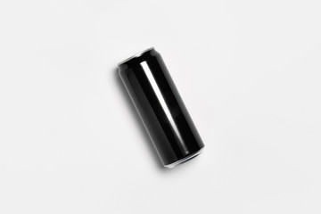 Aluminum black Soda Can Mock-up isolated on light gray background.High resolution photo.Top view.