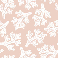 Obraz premium Floral leafy seamless pattern. Hand drawn illustration in simple scandinavian style. Minimalism in a limited pastel color. ideal for printing on fabric, textiles, packaging, wallpaper, etc