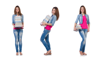Obraz premium Student girl with books on white