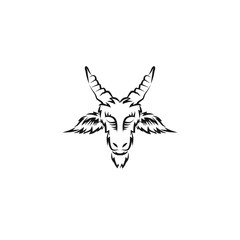 Satanic goat head on pentagram. Baphomet. Illustration for tattoo, print, emblem.