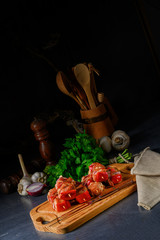 raw shish kebab with various vegetables