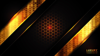 Abstract luxury background with gold hexagonal pattern. With dark overlapping layers background. modern futuristic background vector illustration. Creative and Modern design in vector illustration.