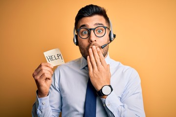 Business operator man with customer service headset from call center offering help and support...