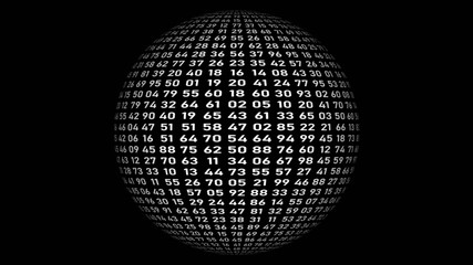 Sphere of random two-digit numbers - isolated on black background - 3D illustration