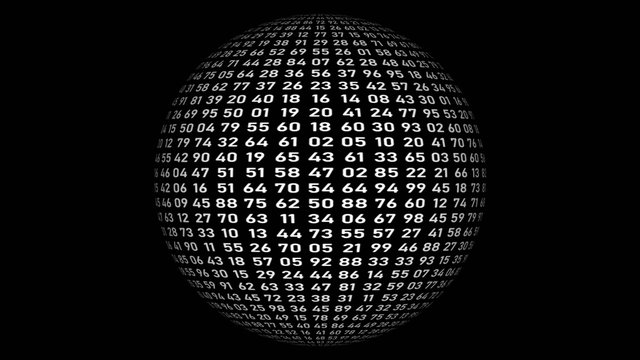 Sphere of random two-digit numbers - isolated on black background - 3D illustration