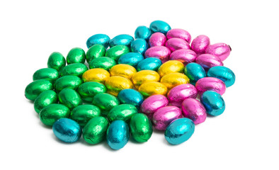 chocolate eggs in foil isolated