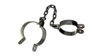 Shackles and chain isolated on white background. 3D-rendering.