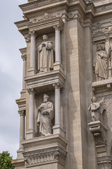 Architectural fragments of St. Augustine Church (Eglise Saint-Augustin de Paris, 1868) - Catholic Church located at boulevard Malesherbes in Paris 8th arrondissement. Paris, France, Europe.