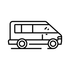 Minivan driving line icon, concept sign, outline vector illustration, linear symbol.