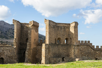 Fototapeta na wymiar Ancient Genoese stone fortress on the Crimean peninsula
