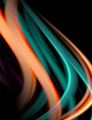 Silk smooth lines on black, liquid fluid color waves. Vector Illustration