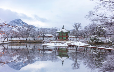 Gyeongbokgung Palace in Winter with  Seoul South Korea