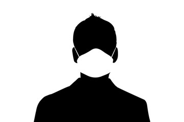 Vector silhouette of anonymous man with medical mask on white background. Symbol of healthy and sick. Danger of coronavirus.