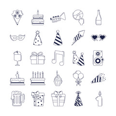 Fototapeta premium happy birthday, decoration event festive celebration party icon set line style