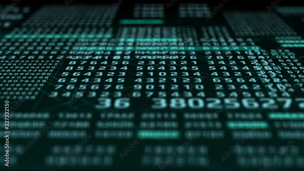 Fototapete Digital Binary Code Background Wallpaper Futuristic User Interface. Animation Number  Realtime Selective Focus Technology Processing Element.
