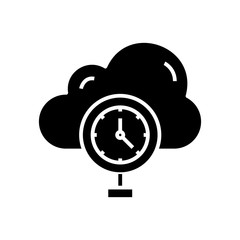 Cloud connection time black icon, concept illustration, vector flat symbol, glyph sign.