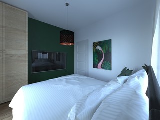 the interior of a small bedroom in the early morning with natural light in a minimalist style