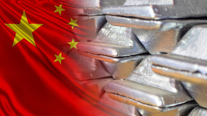 Aluminum and the Chinese flag. Aluminum supplies to China. Export of Chinese aluminum. World market...