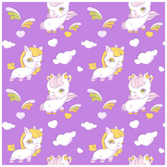 Obraz premium Cute little unicorns lavander seamless pattern