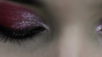 Makeup art. Fashion beauty. Woman with red shiny eyeshadow black liner.