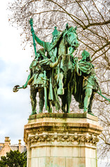 Fototapeta na wymiar Statue of Charles the Great (Charlemagne) situated just outside the Cathedral of Notre Dame de Paris