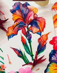 bright flowers, illustrations for printing on dishes, t-shirts, fabrics