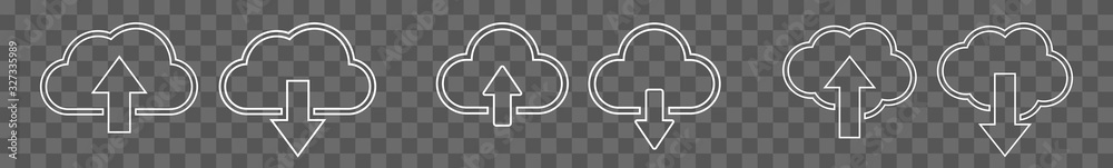 Wall mural cloud upload download icon white line | clouds arrow up down illustration | computing storage symbol