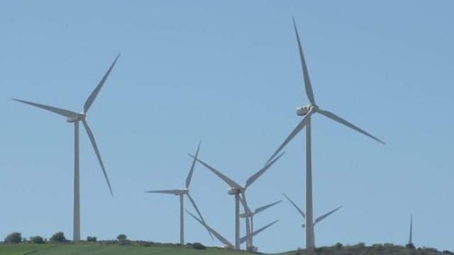 Wind turbines of renewable energy in a hill moving the blades