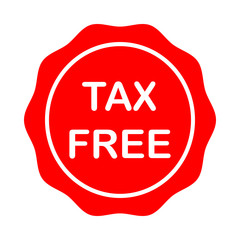 Tax free sign, red rounded sticker. Vector illustration on white background