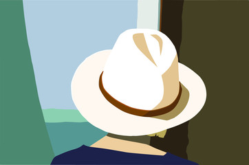 Woman with straw hat on a summer day