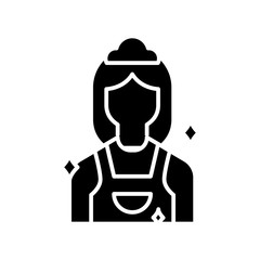 Cleaning woman black icon, concept illustration, vector flat symbol, glyph sign.