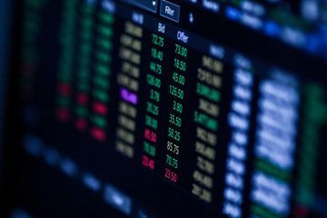 Stock exchange market chart, Stock market data on LED display. Business analysis concept.