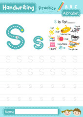 Letter S uppercase and lowercase tracing practice worksheet A4