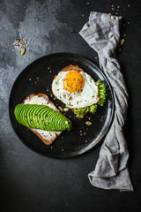 avocado sandwich (healthy snack) menu concept. food background. top view. copy space