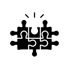 Completed puzzle black icon, concept illustration, vector flat symbol, glyph sign.