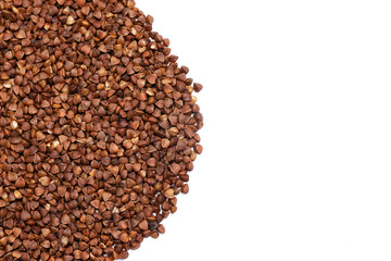 raw buckwheat groats on a white background