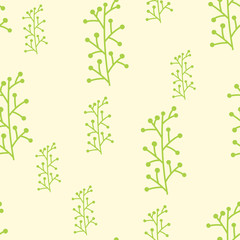 Vector Botanical seamless background with green plants . Decorative texture for fabric, Wallpaper, stationery, bedding.